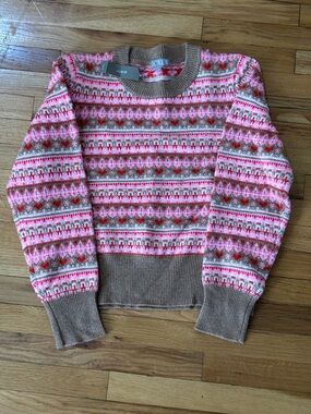 NWT J. Crew Pink Fair Isle Crewneck Sweater Hearts